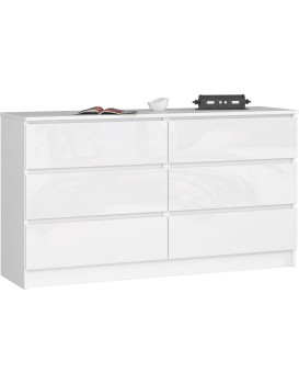 Komoda Kuba 140 cm 6 zásuviek biela lesklá