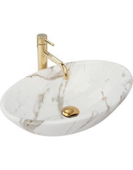 Umývadlo na dosku Rea Pamela biely mramor/zlatý