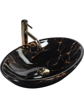Umývadlo na dosku Rea Pamela čierny mramor/zlatý