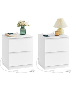 Sada 2 ks nočních stolků Vasagle Girgo se zásuvkou a USB porty bílá II