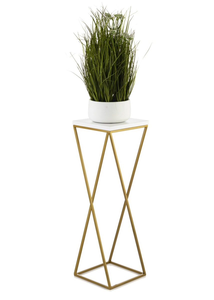 DekorStyle Květinový stojan LOFT I 70 cm zlatý/bílý